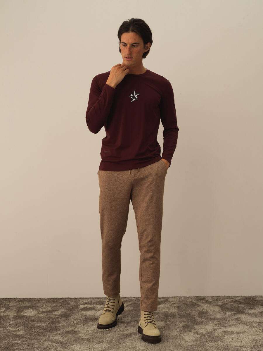 Bordo Modal Dokulu Slim Fit Uzun Kollu Tişört - 2