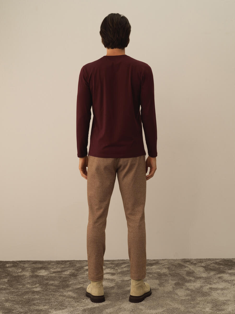 Bordo Modal Dokulu Slim Fit Uzun Kollu Tişört - 4