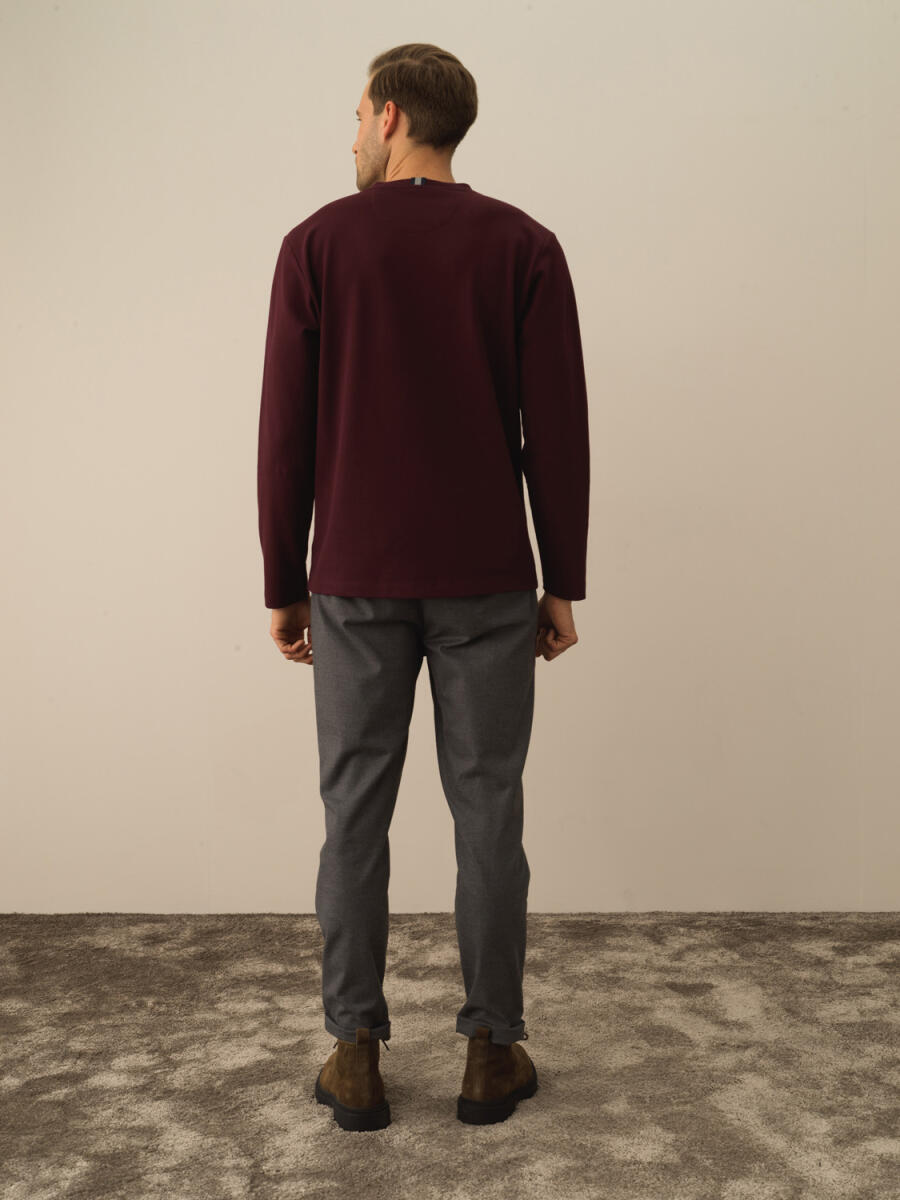 Bordo Pamuk Dokulu Regular Fit Uzun Kollu Tişört - 3