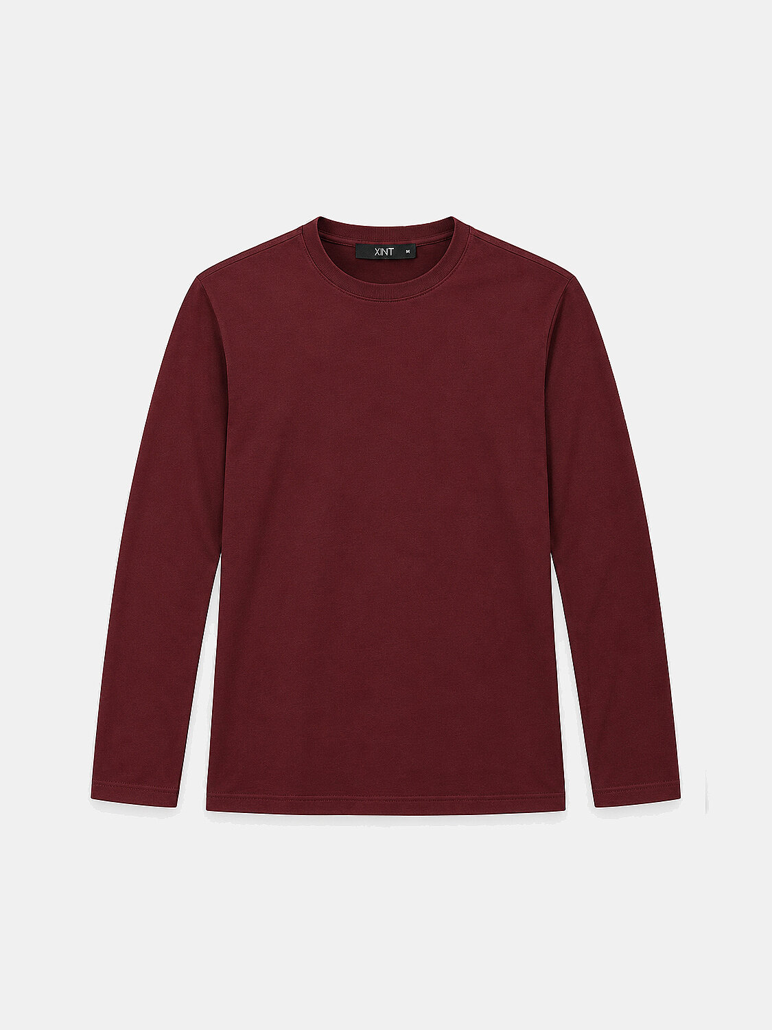 Bordo Pamuk Dokulu Regular Fit Uzun Kollu Tişört
