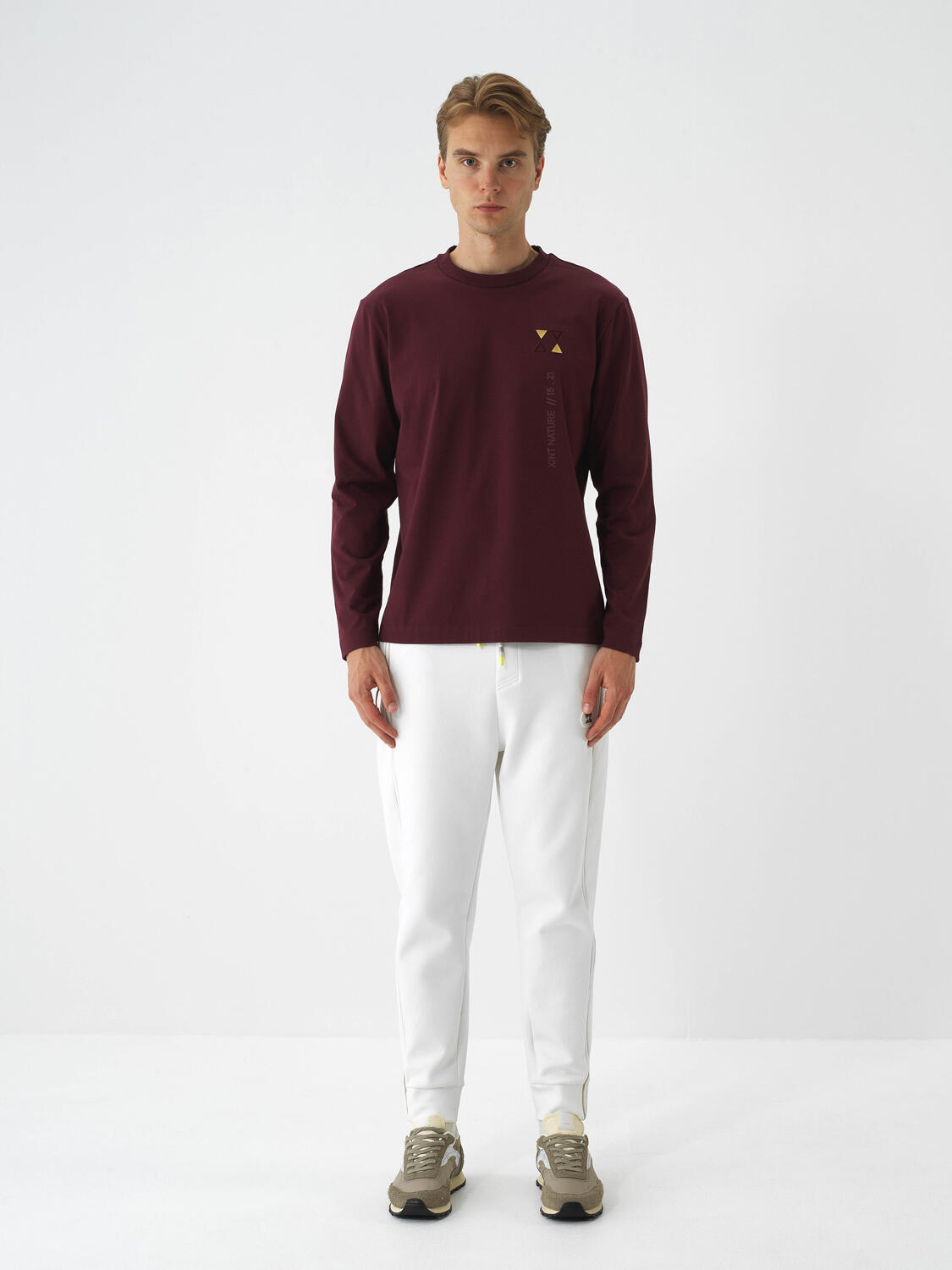 Bordo Pamuk Dokulu Regular Fit Uzun Kollu Tişört - 2