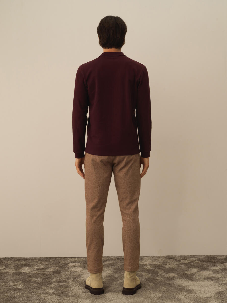 Bordo Pamuk Dokulu Slim Fit Uzun Kollu Tişört - 5