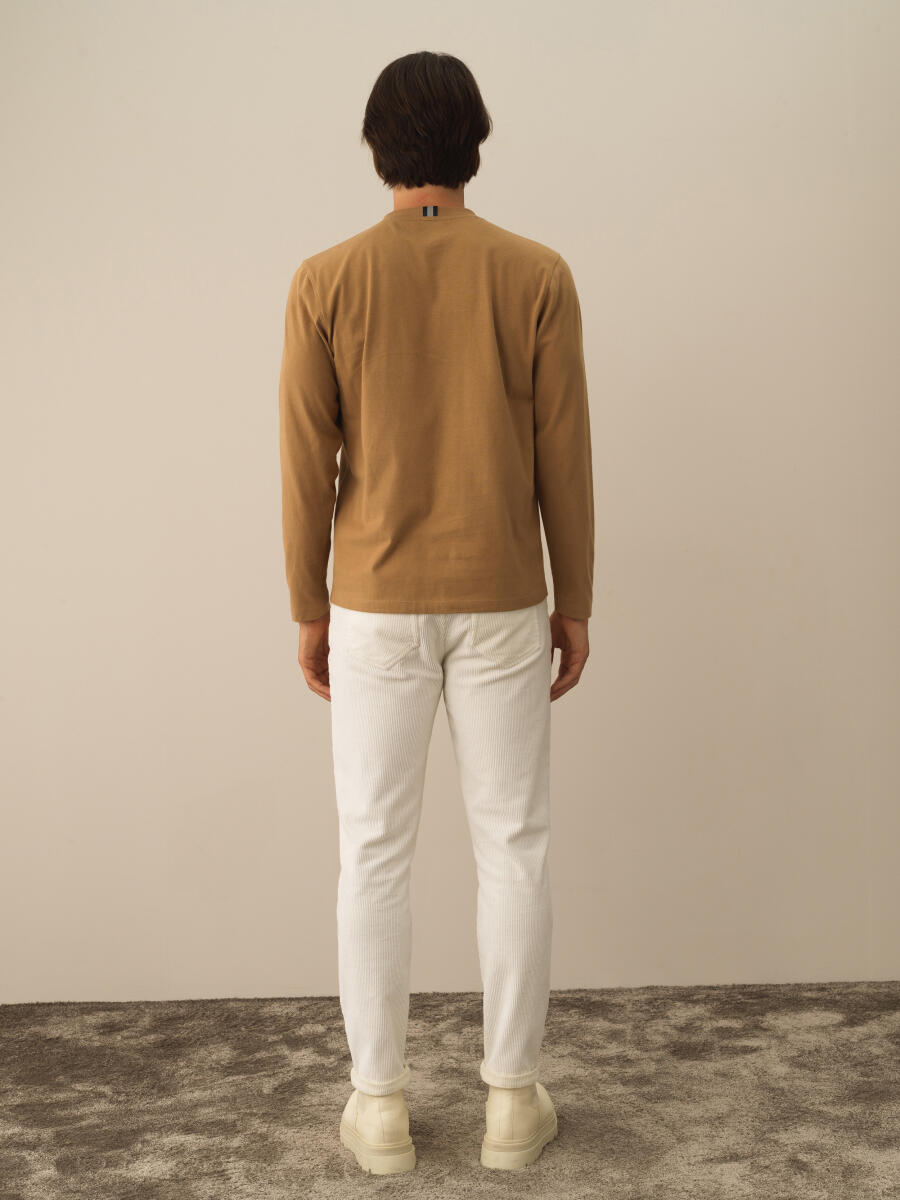 Camel Pamuk Dokulu Regular Fit Uzun Kollu Tişört - 4