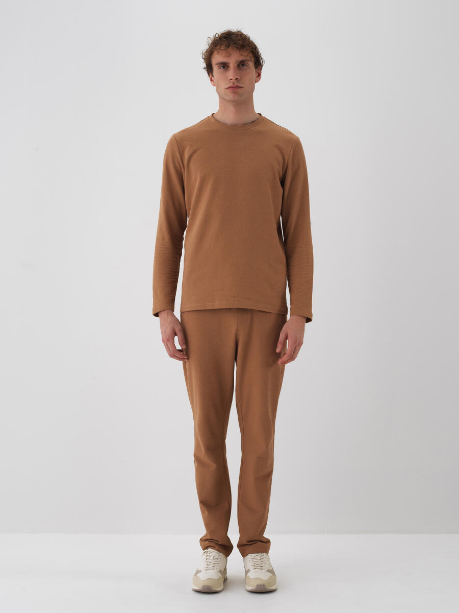 Camel Pamuk Dokulu Regular Fit Uzun Kollu Tişört