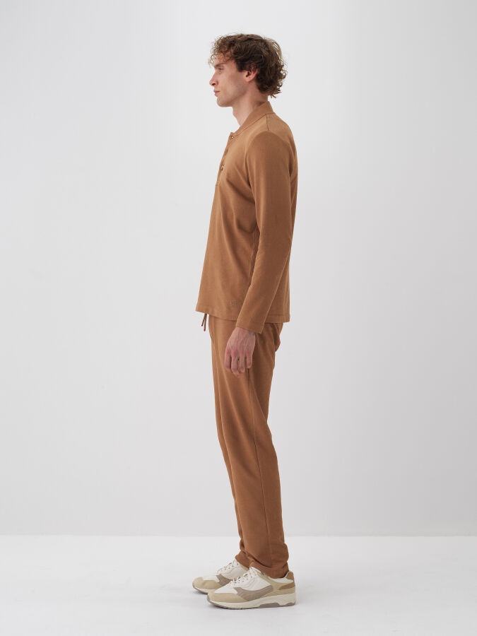 Camel Pamuk Dokulu Regular Fit Uzun Kollu Tişört - 4