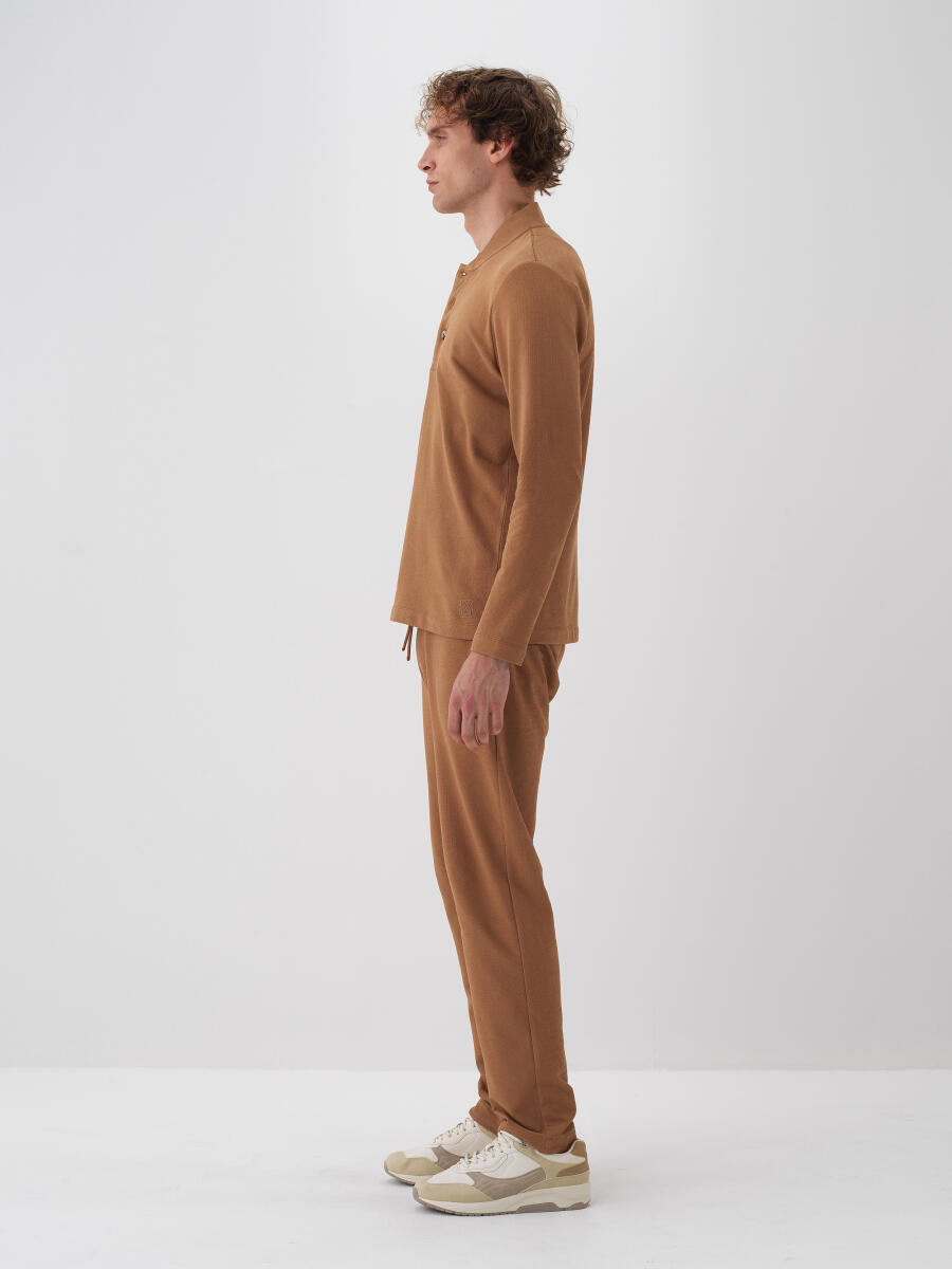 Camel Pamuk Dokulu Regular Fit Uzun Kollu Tişört - 4