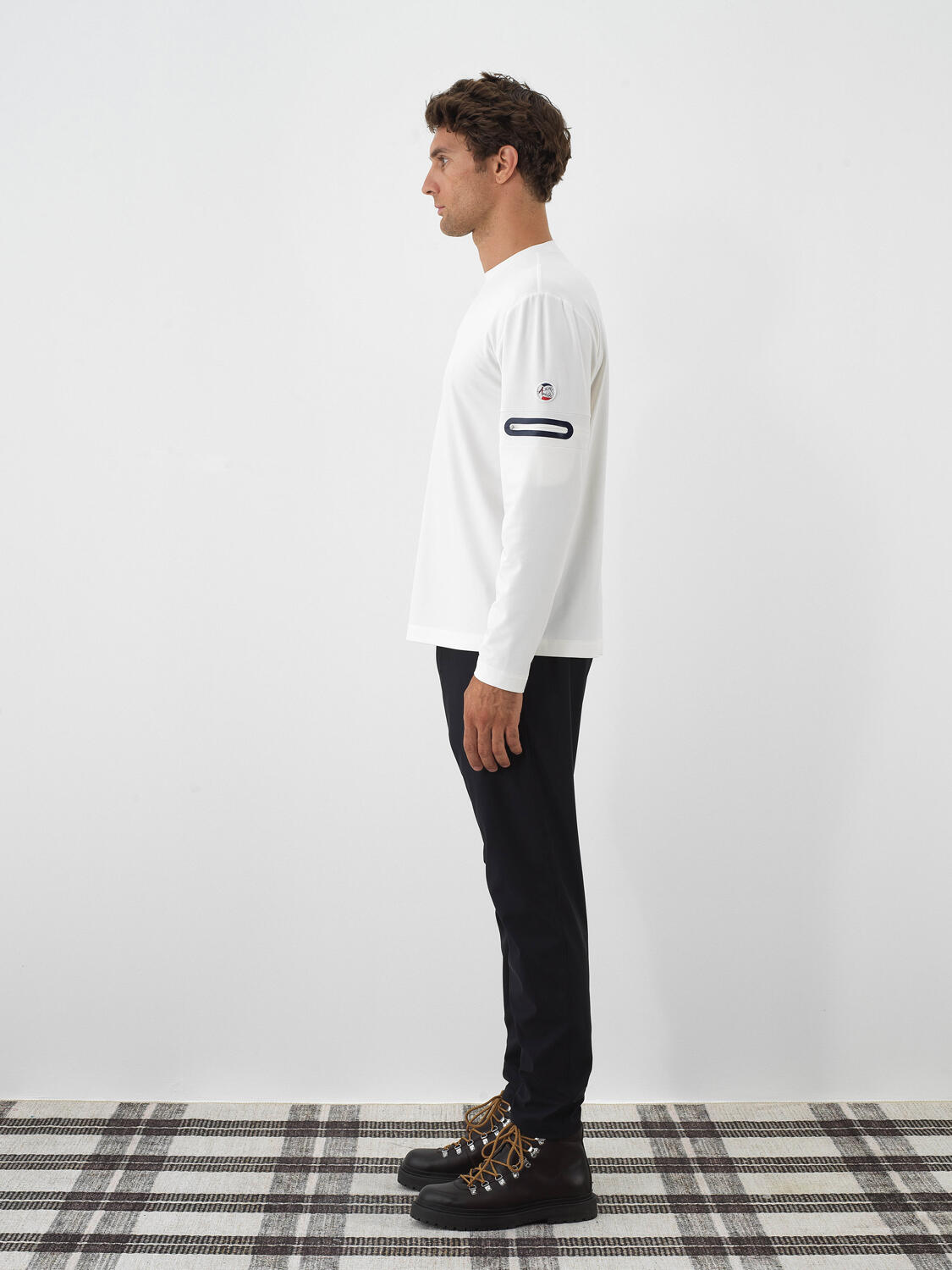 Ekru Esnek Dokulu Regular Fit Uzun Kollu Tişört - 3