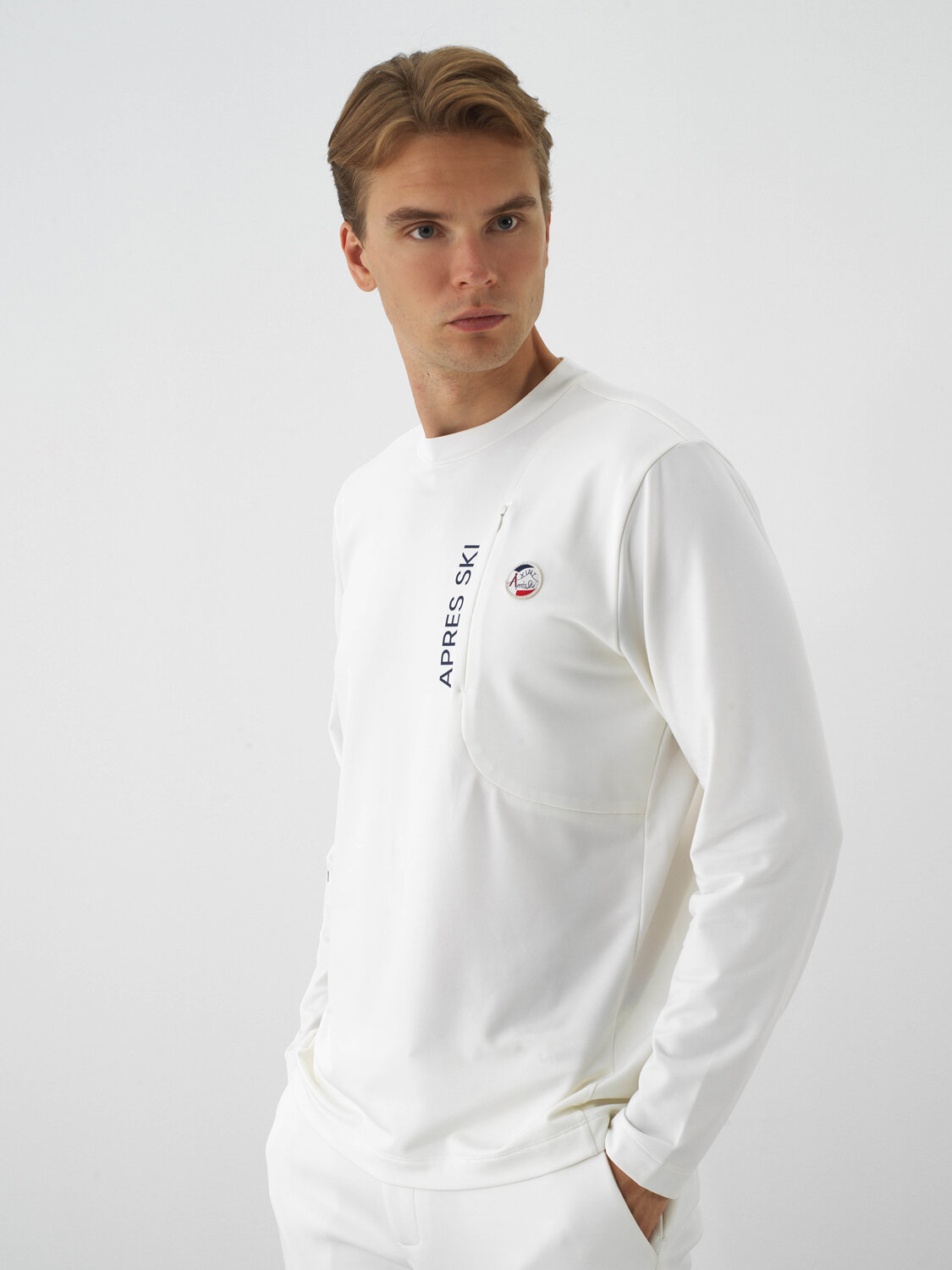 Ekru Esnek Dokulu Regular Fit Uzun Kollu Tişört - Xint