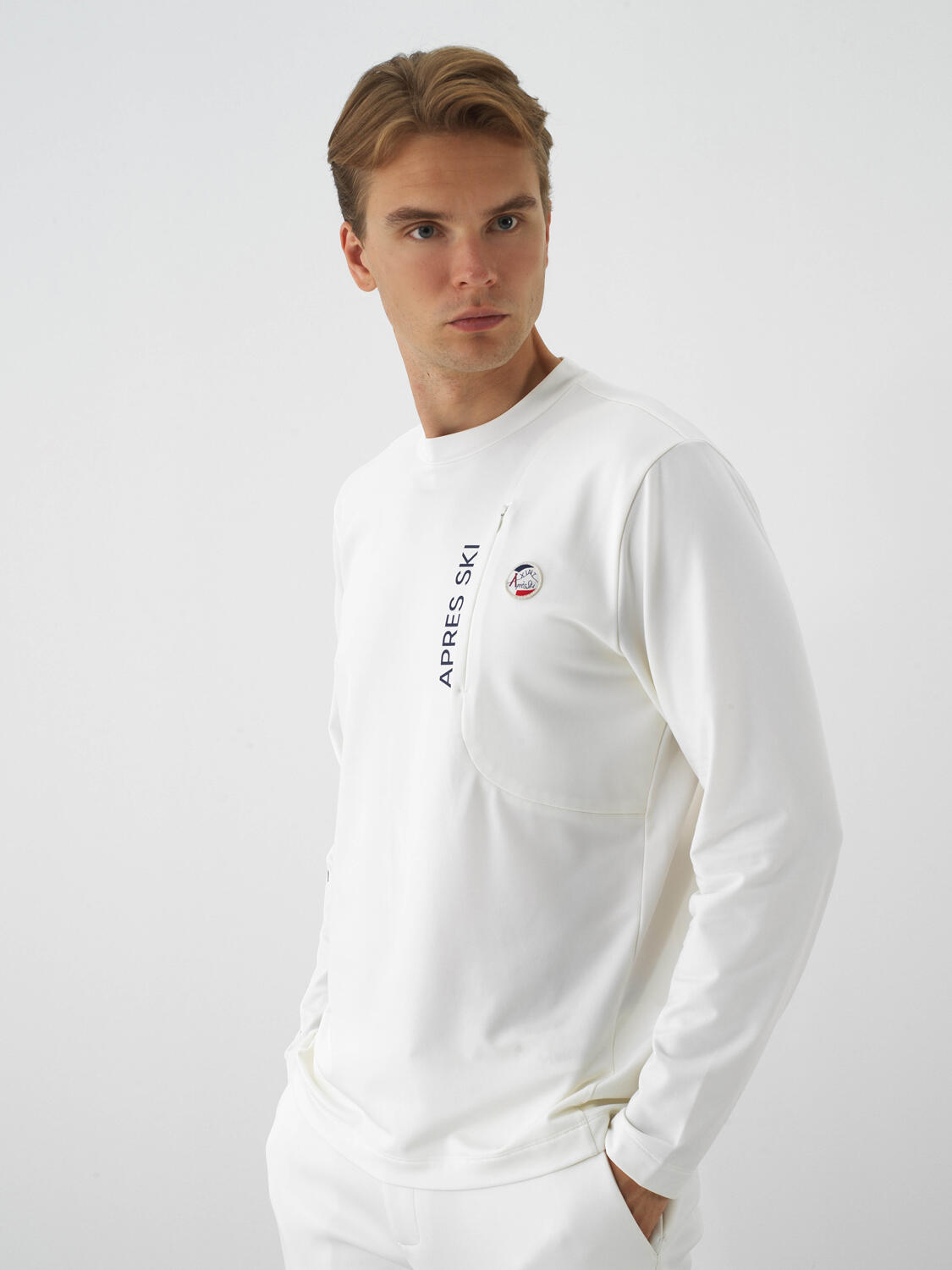 Ekru Esnek Dokulu Regular Fit Uzun Kollu Tişört - 2