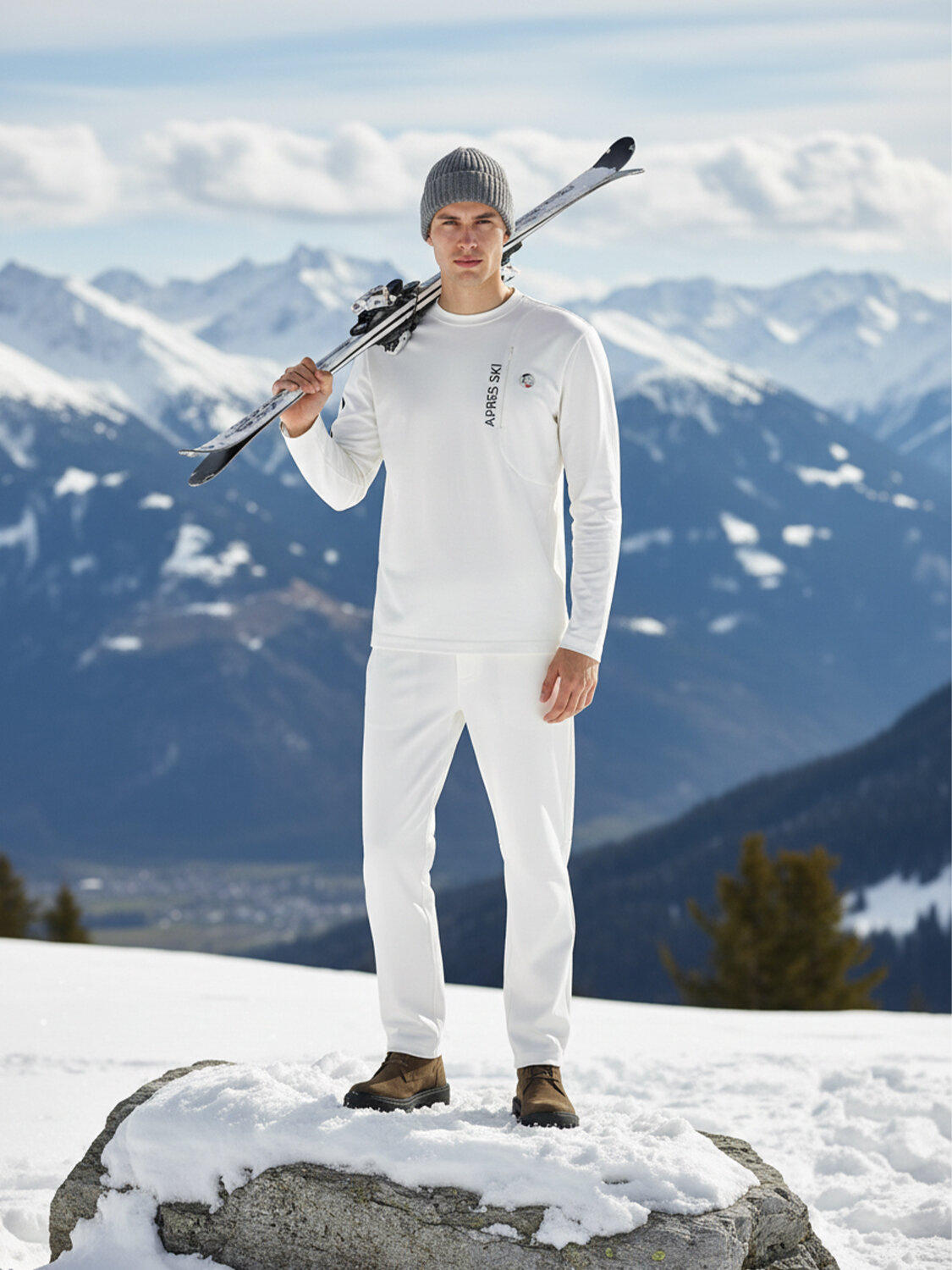 Ekru Esnek Dokulu Regular Fit Uzun Kollu Tişört - Xint