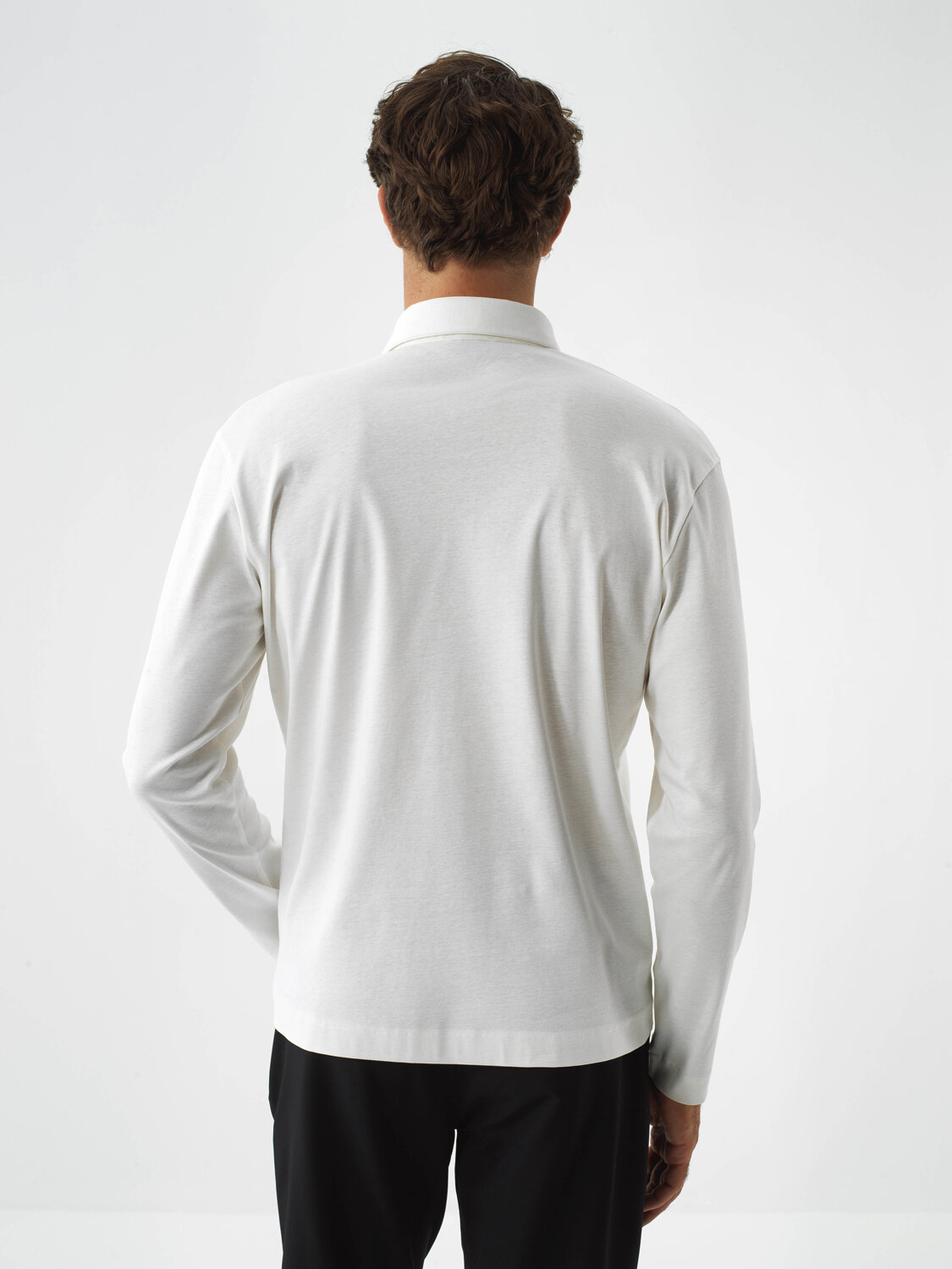 Ekru Lüks Merserize Dokulu Regular Fit Uzun Kollu Tişört - Xint