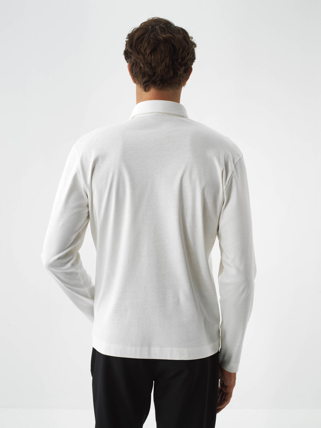 Ekru Lüks Merserize Dokulu Regular Fit Uzun Kollu Tişört - 4