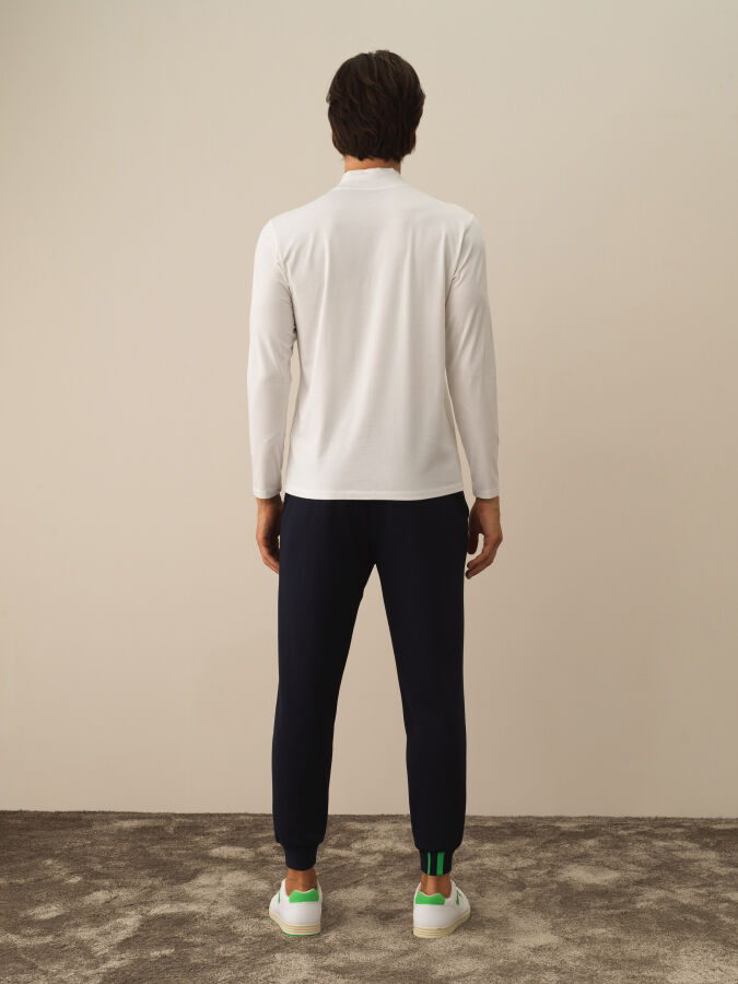 Kırık Beyaz Modal Dokulu Slim Fit Uzun Kollu Tişört - Xint