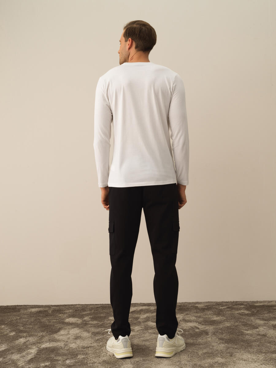 Kırık Beyaz Modal Dokulu Slim Fit Uzun Kollu Tişört - 4