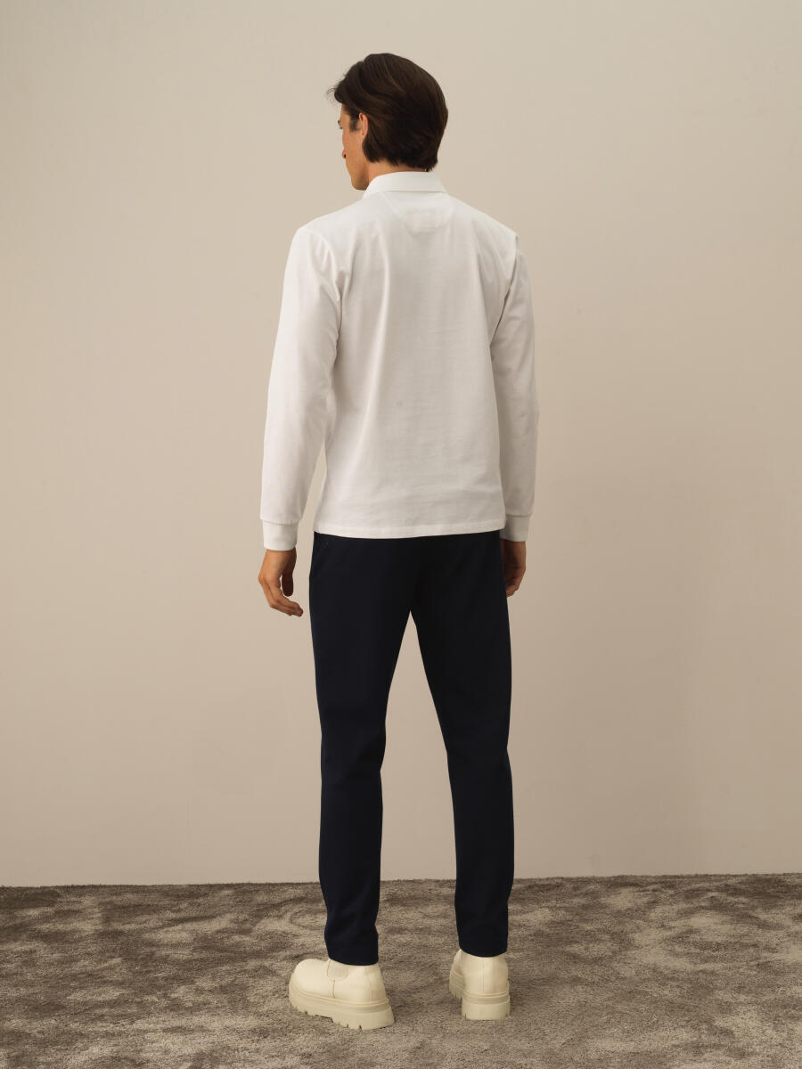 Kırık Beyaz Pamuk Dokulu Regular Fit Uzun Kollu Tişört - 4