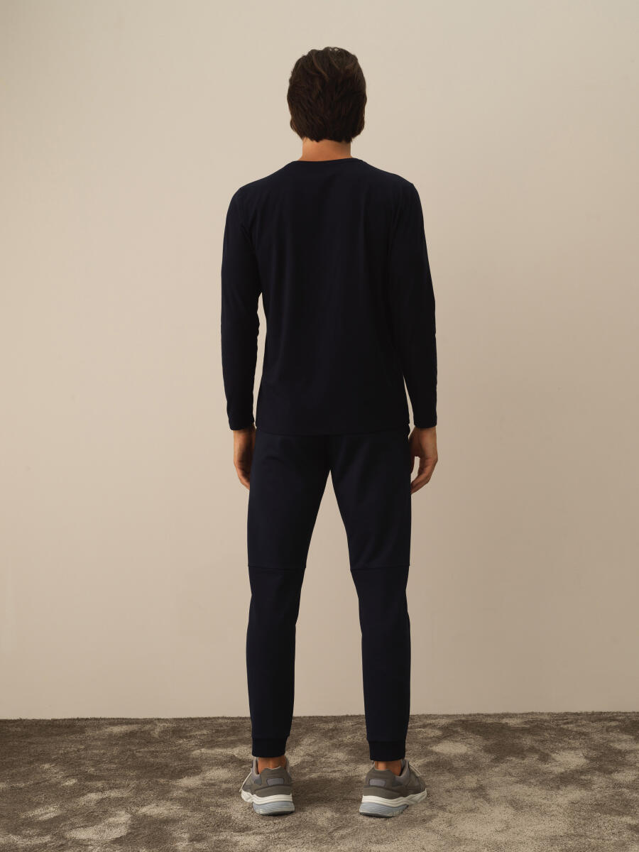 Lacivert Modal Dokulu Slim Fit Uzun Kollu Tişört - 4