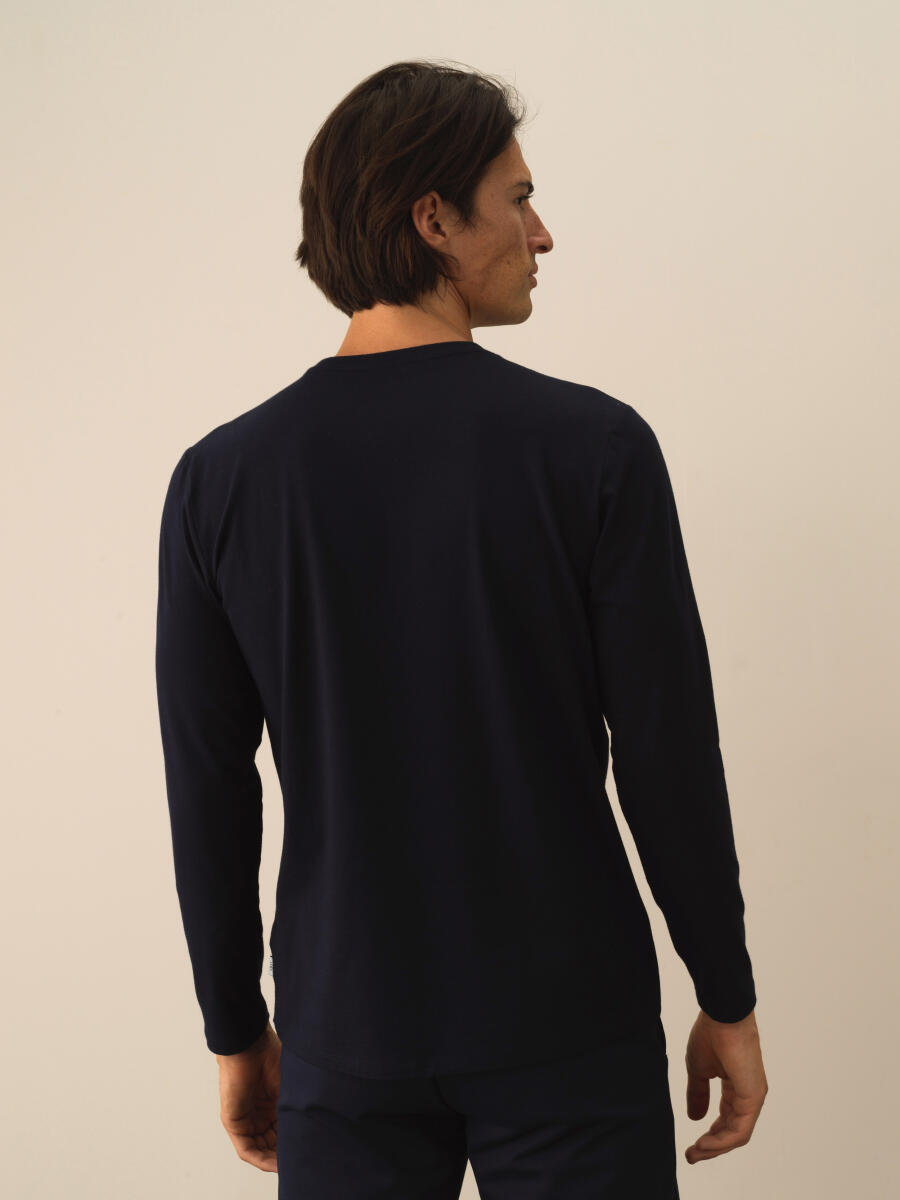 Lacivert Modal Dokulu Slim Fit Uzun Kollu Tişört - 3