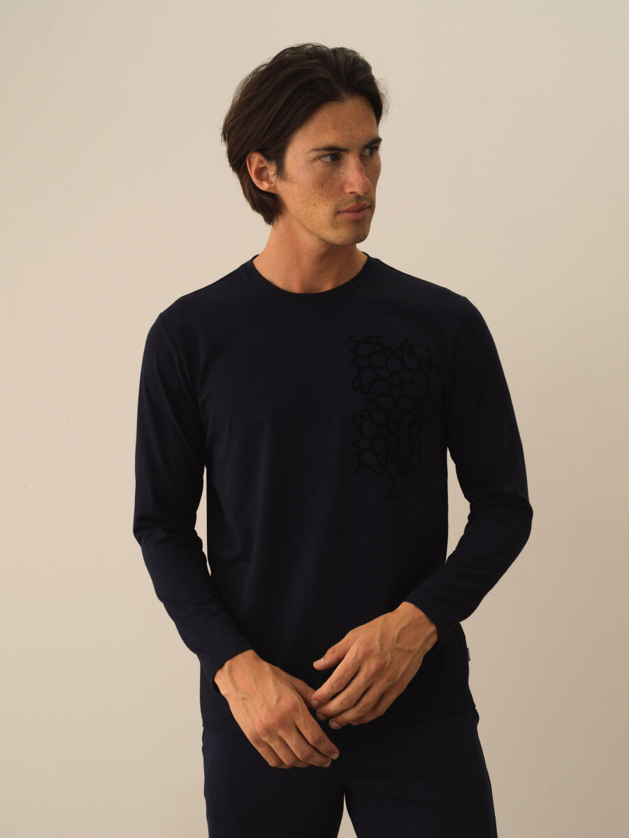 Lacivert Modal Dokulu Slim Fit Uzun Kollu Tişört