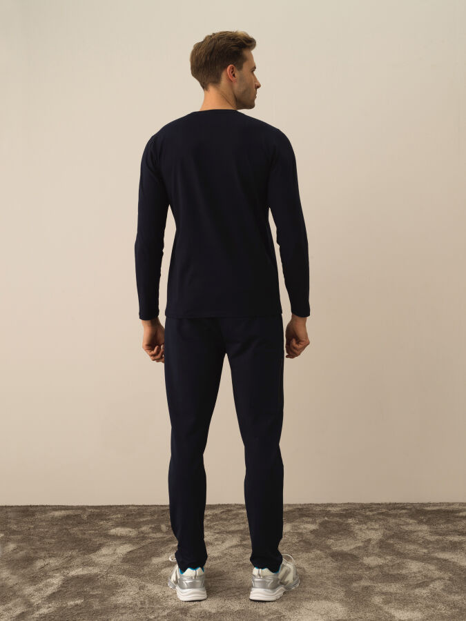 Lacivert Modal Dokulu Slim Fit Uzun Kollu Tişört - Xint