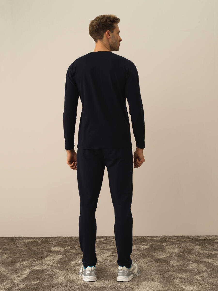 Lacivert Modal Dokulu Slim Fit Uzun Kollu Tişört - 4