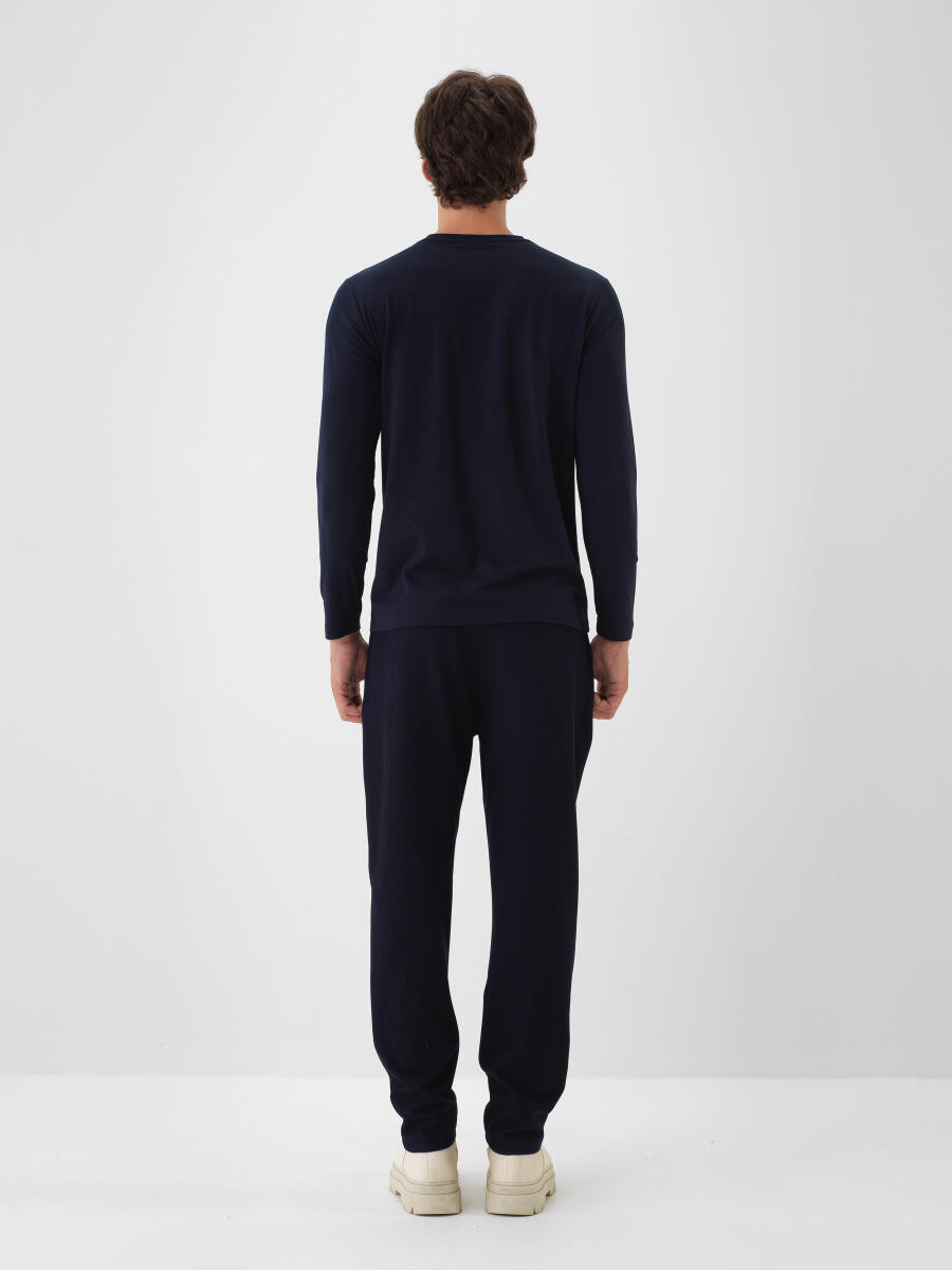 Lacivert Modal Dokulu Slim Fit Uzun Kollu Tişört - 4