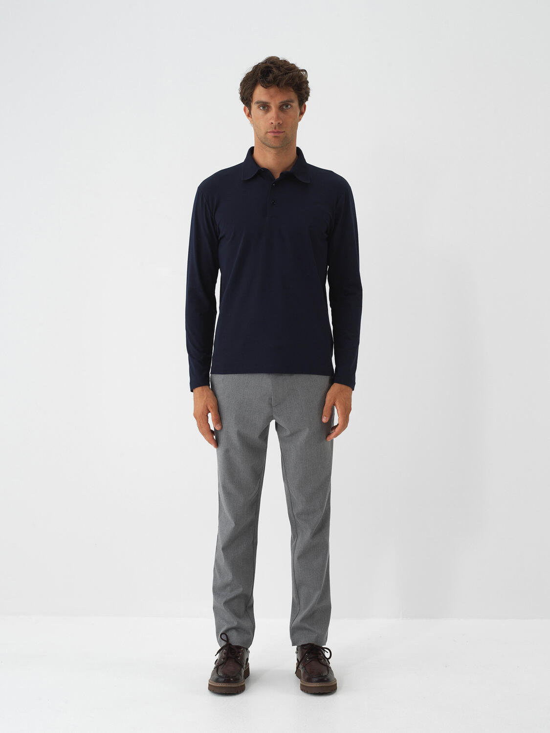 Lacivert Modal Dokulu Slim Fit Uzun Kollu Tişört