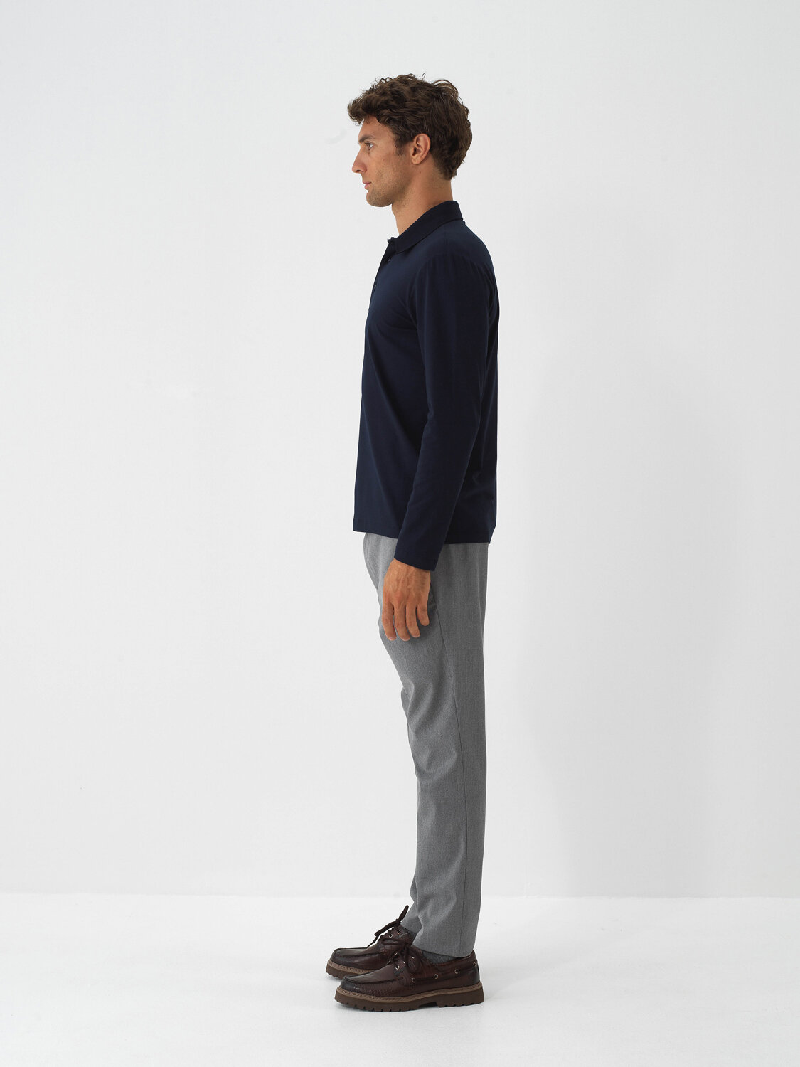 Lacivert Modal Dokulu Slim Fit Uzun Kollu Tişört - Xint