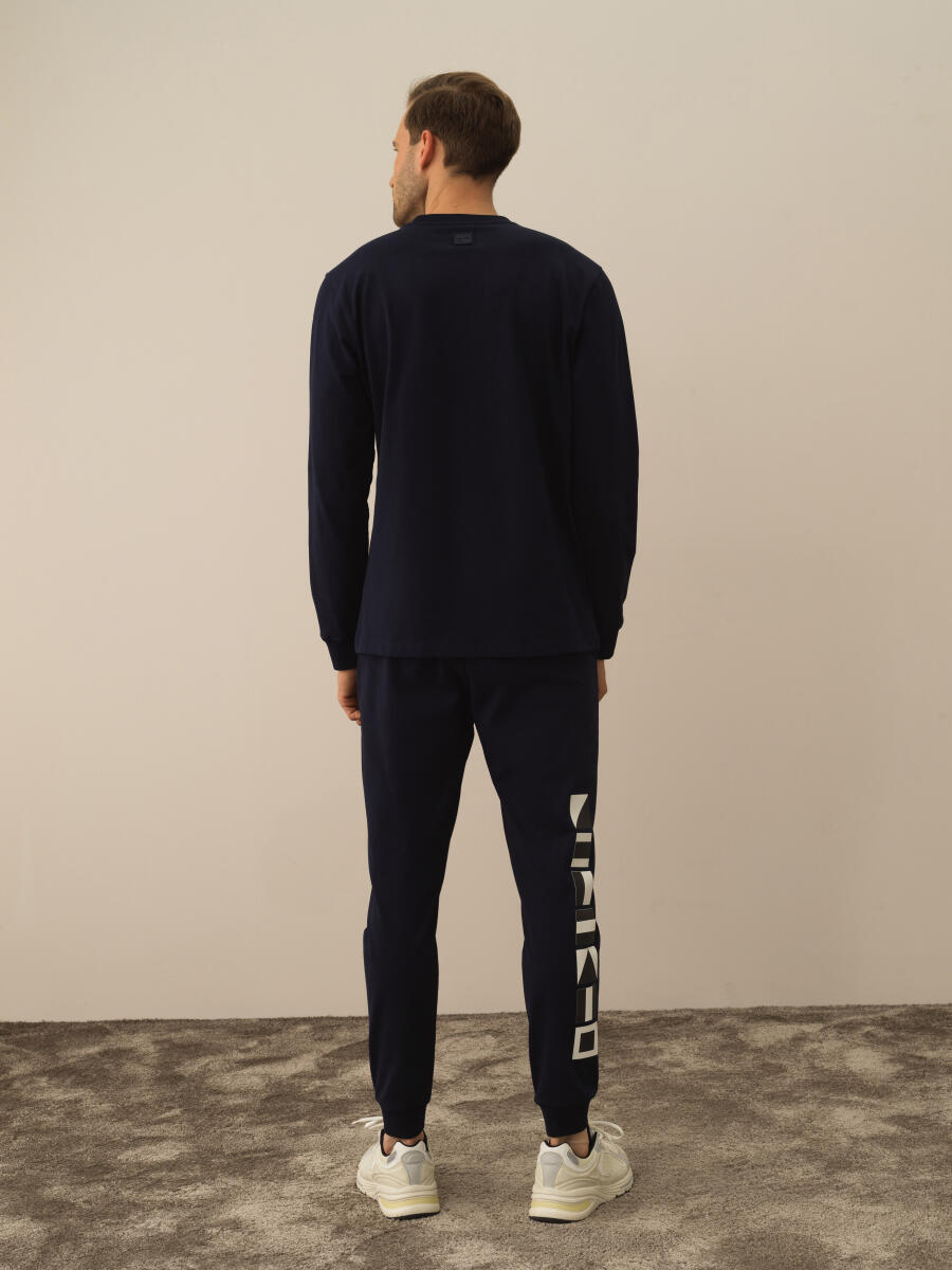 Lacivert Pamuk Dokulu Regular Fit Uzun Kollu Tişört - 4