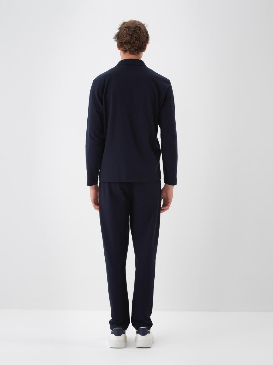 Lacivert Pamuk Dokulu Regular Fit Uzun Kollu Tişört - 4