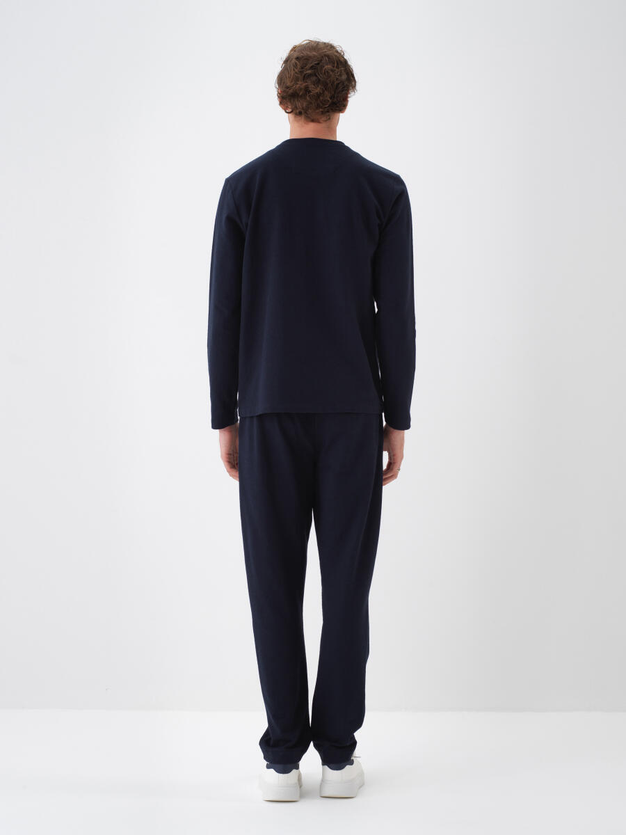 Lacivert Pamuk Dokulu Regular Fit Uzun Kollu Tişört - 4