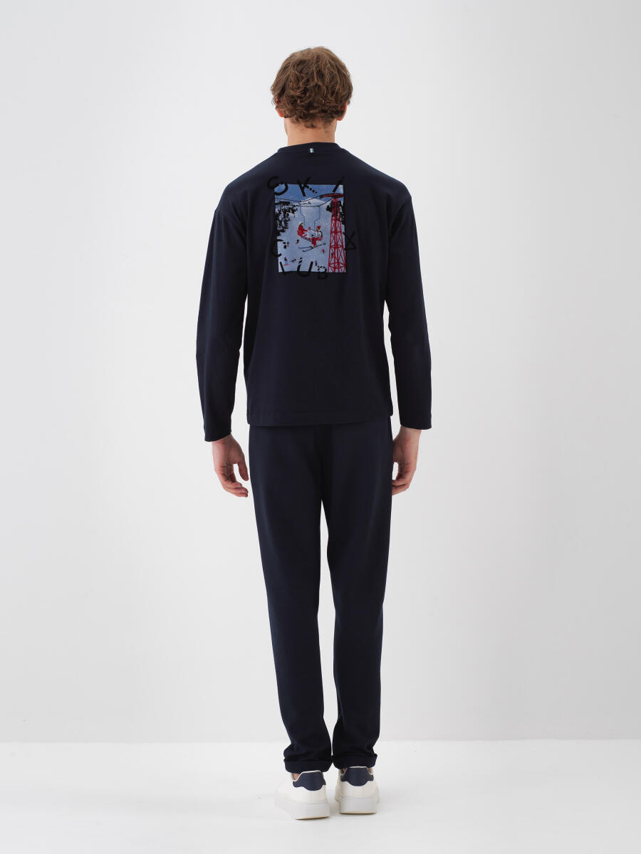 Lacivert Pamuk Dokulu Regular Fit Uzun Kollu Tişört - 3