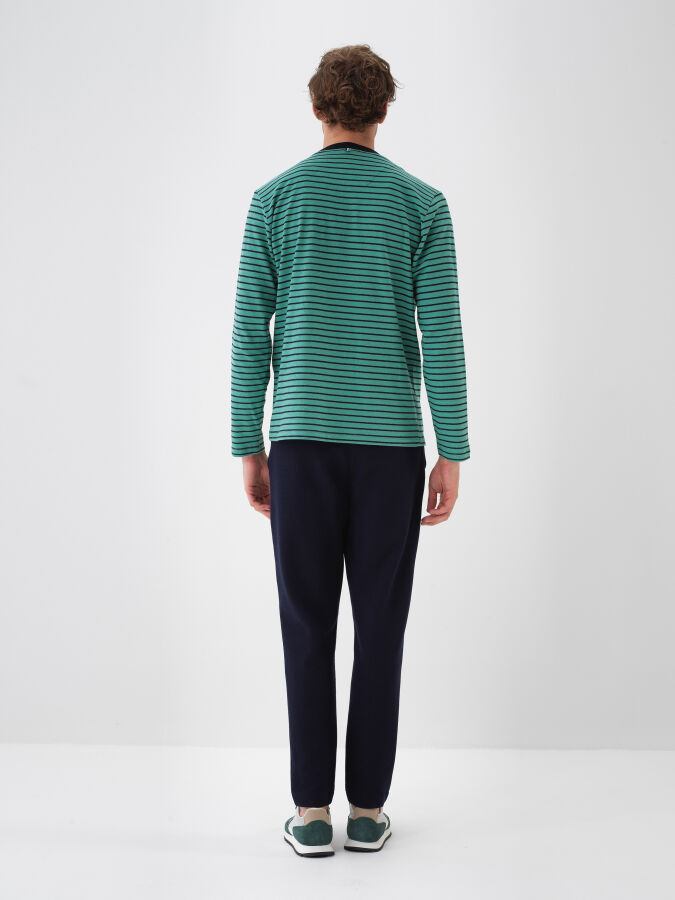 Lacivert Pamuk Dokulu Regular Fit Uzun Kollu Tişört - Xint