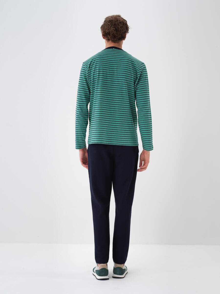 Lacivert Pamuk Dokulu Regular Fit Uzun Kollu Tişört - 5