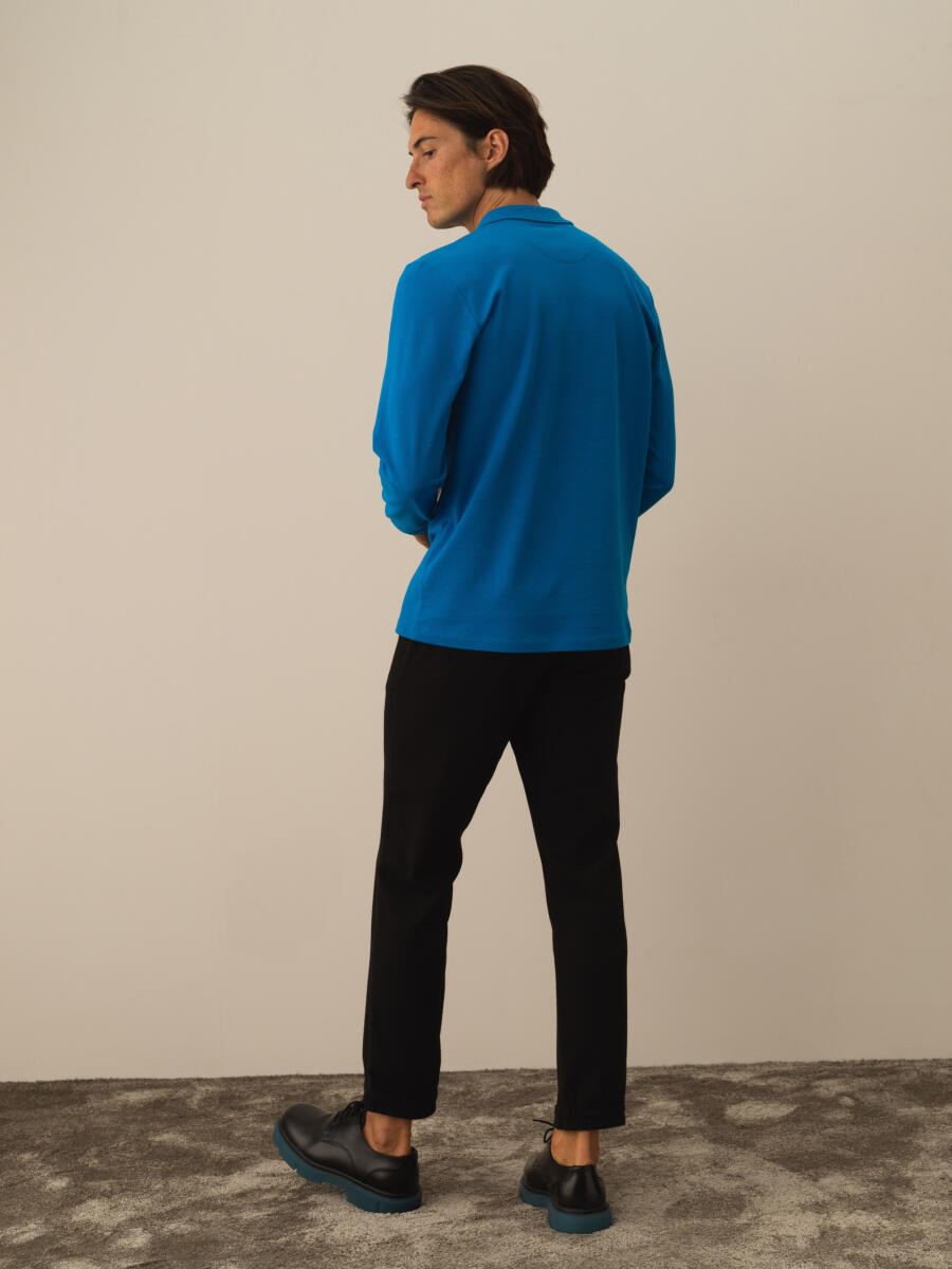 Mavi Pamuk Dokulu Regular Fit Uzun Kollu Tişört - 4