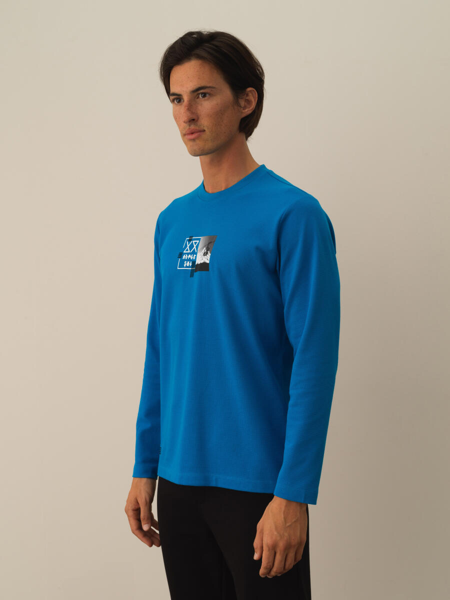 Mavi Pamuk Dokulu Regular Fit Uzun Kollu Tişört