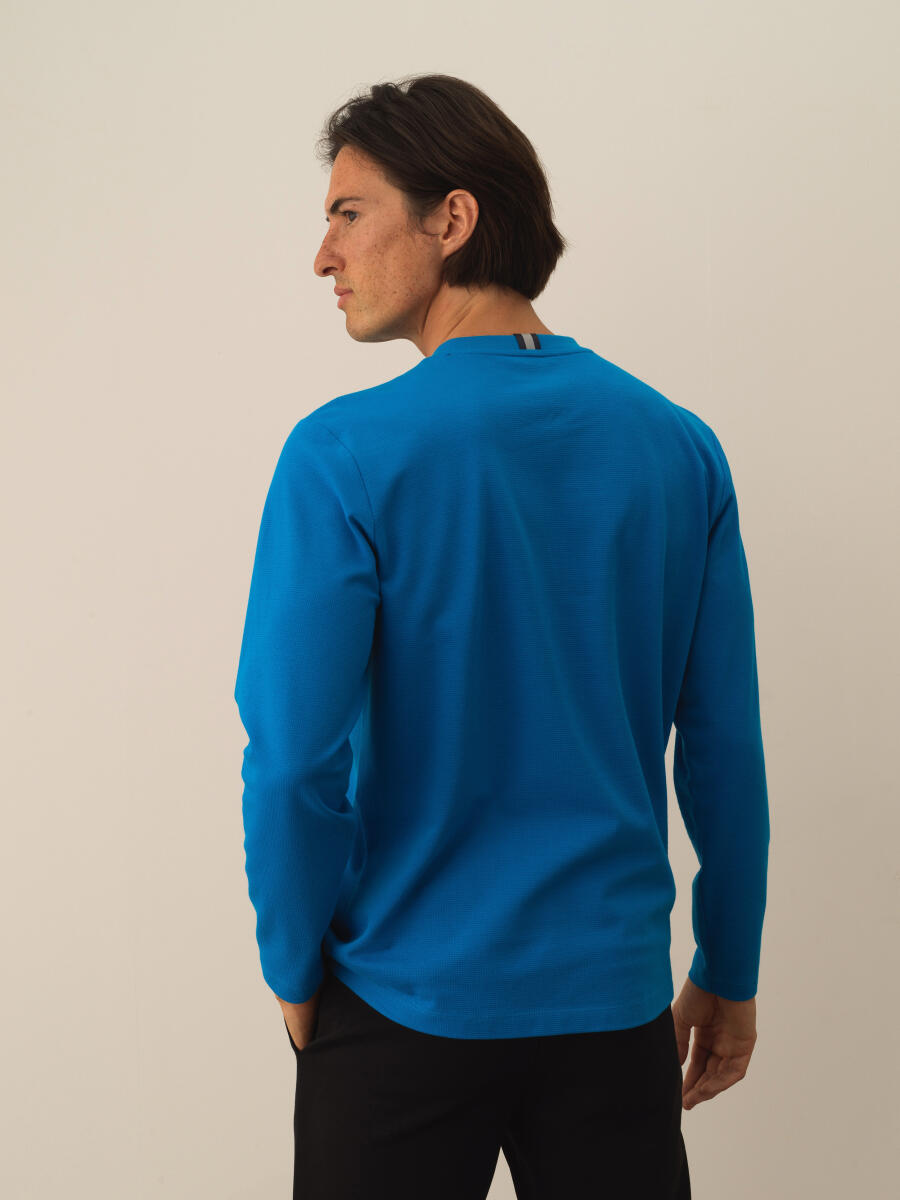 Mavi Pamuk Dokulu Regular Fit Uzun Kollu Tişört - 3