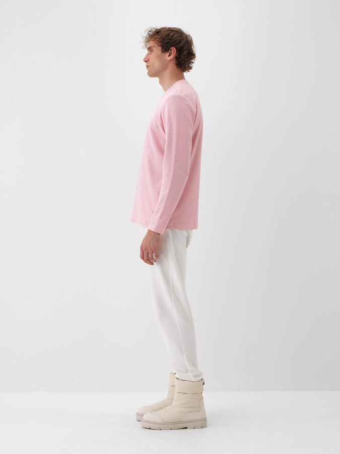 Pembe Pamuk Dokulu Regular Fit Uzun Kollu Tişört - Xint