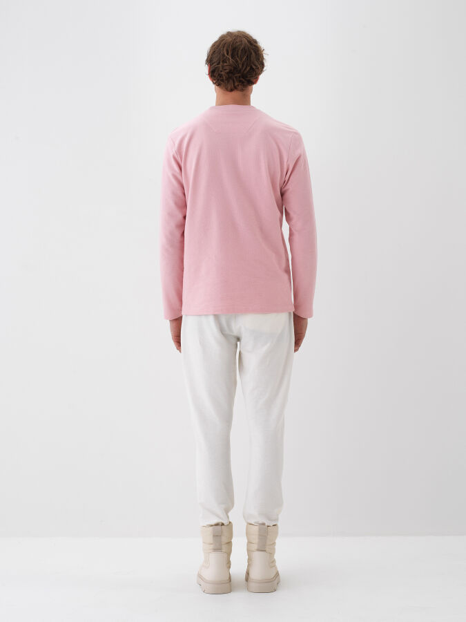 Pembe Pamuk Dokulu Regular Fit Uzun Kollu Tişört - Xint