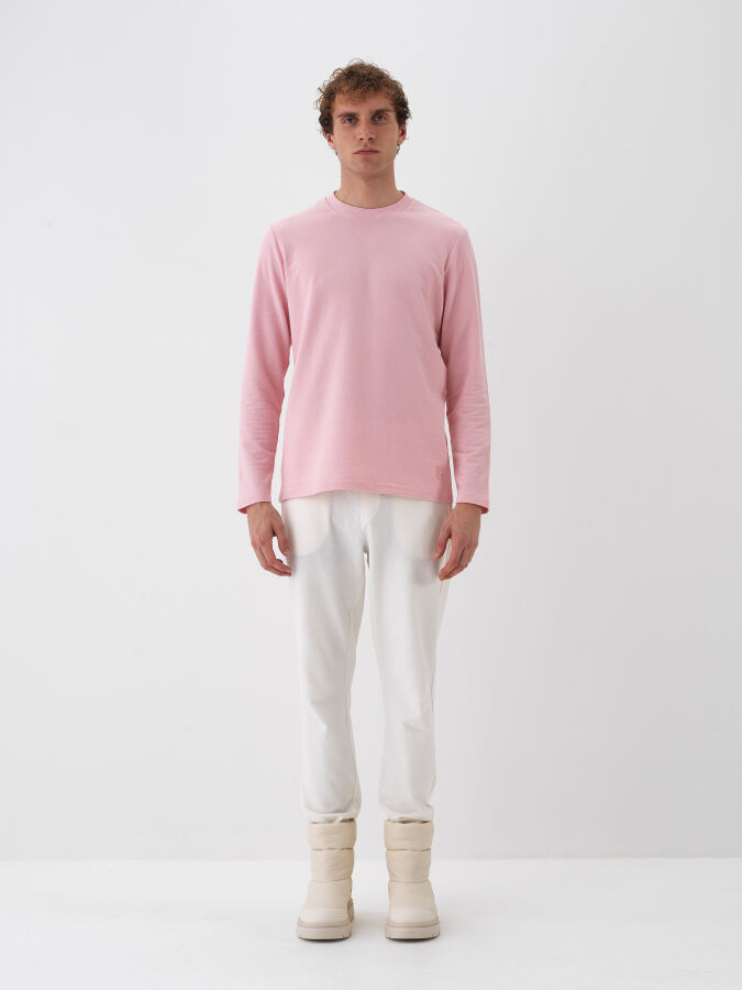 Pembe Pamuk Dokulu Regular Fit Uzun Kollu Tişört - Xint