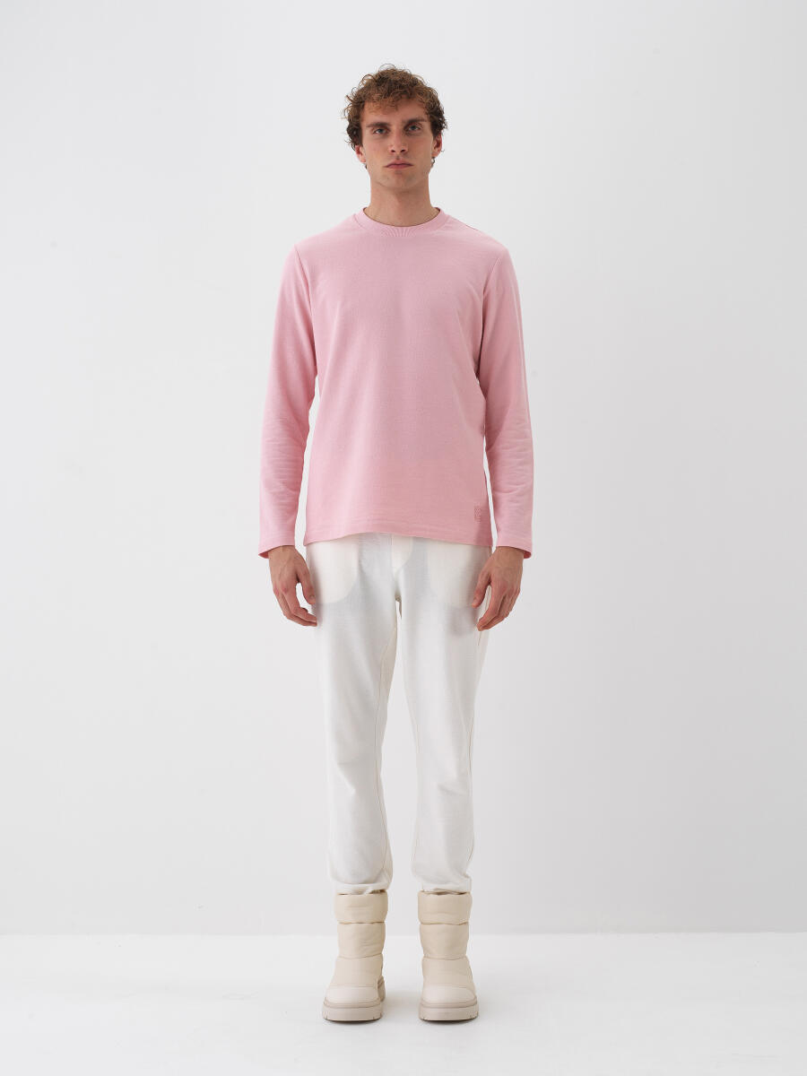Pembe Pamuk Dokulu Regular Fit Uzun Kollu Tişört