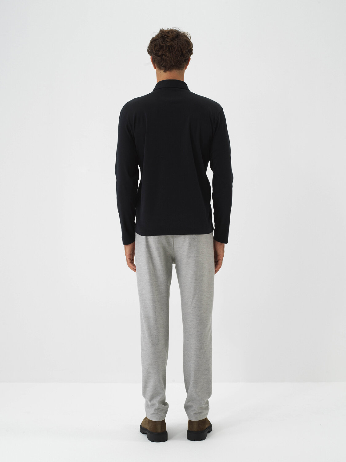 Siyah Lüks Merserize Dokulu Regular Fit Uzun Kollu Tişört - Xint