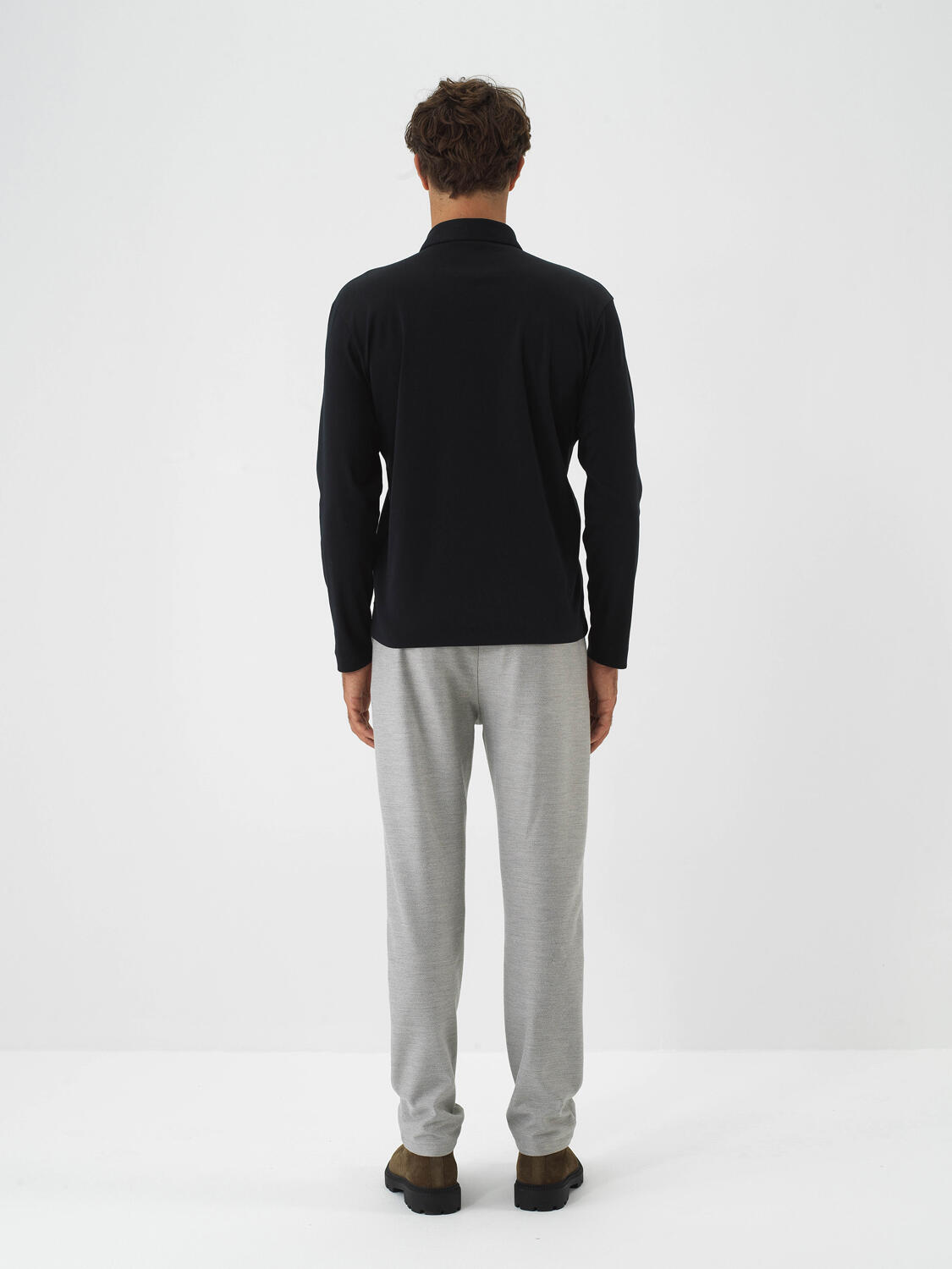 Siyah Lüks Merserize Dokulu Regular Fit Uzun Kollu Tişört - 5