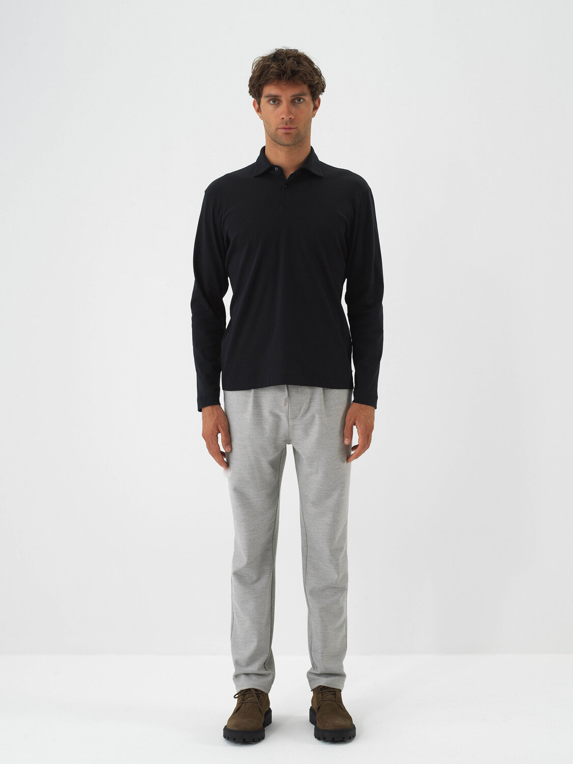 Siyah Lüks Merserize Dokulu Regular Fit Uzun Kollu Tişört - Xint