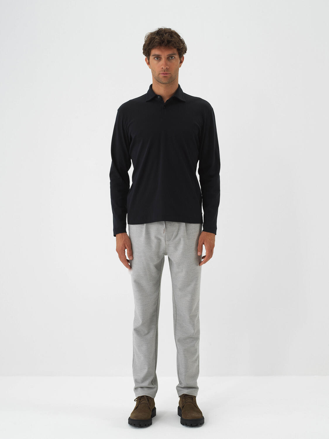 Siyah Lüks Merserize Dokulu Regular Fit Uzun Kollu Tişört - 2