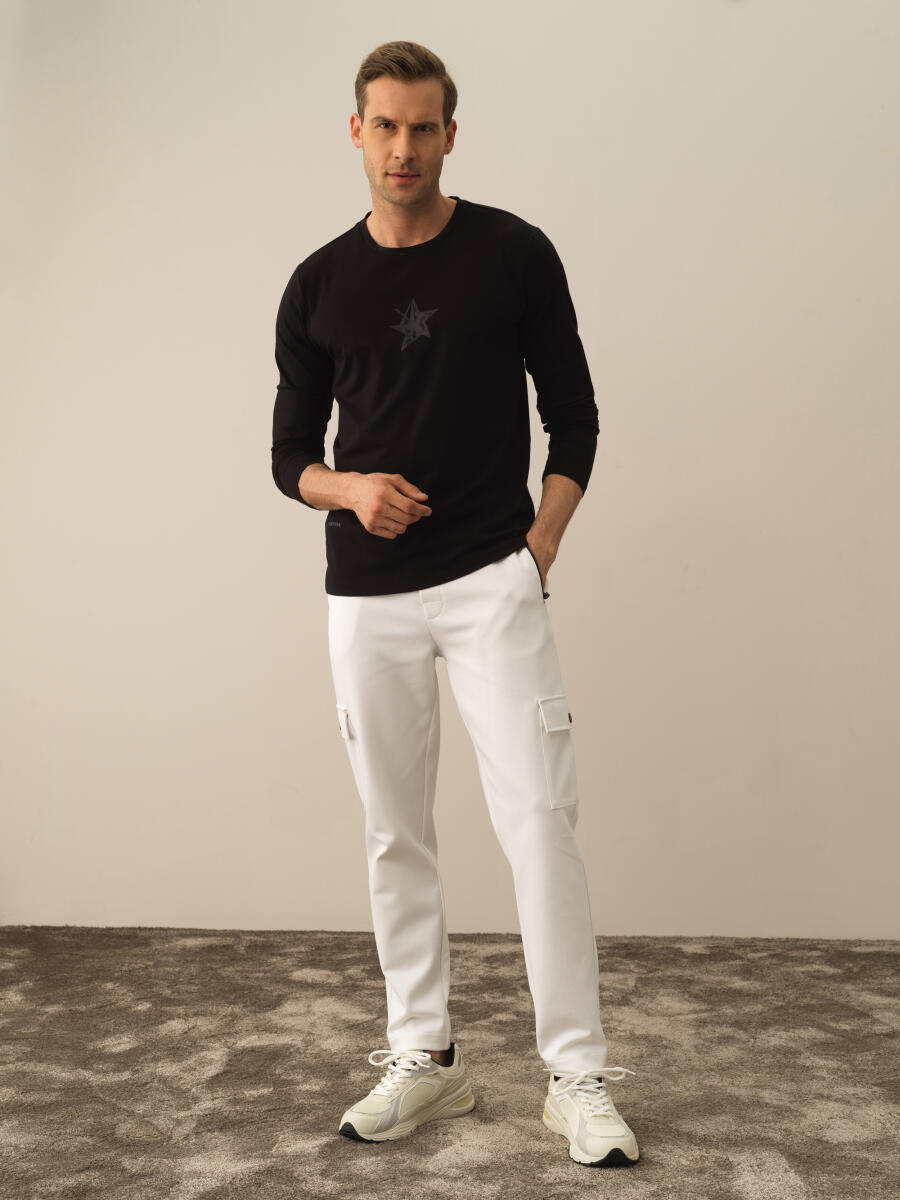 Siyah Modal Dokulu Slim Fit Uzun Kollu Tişört - 2