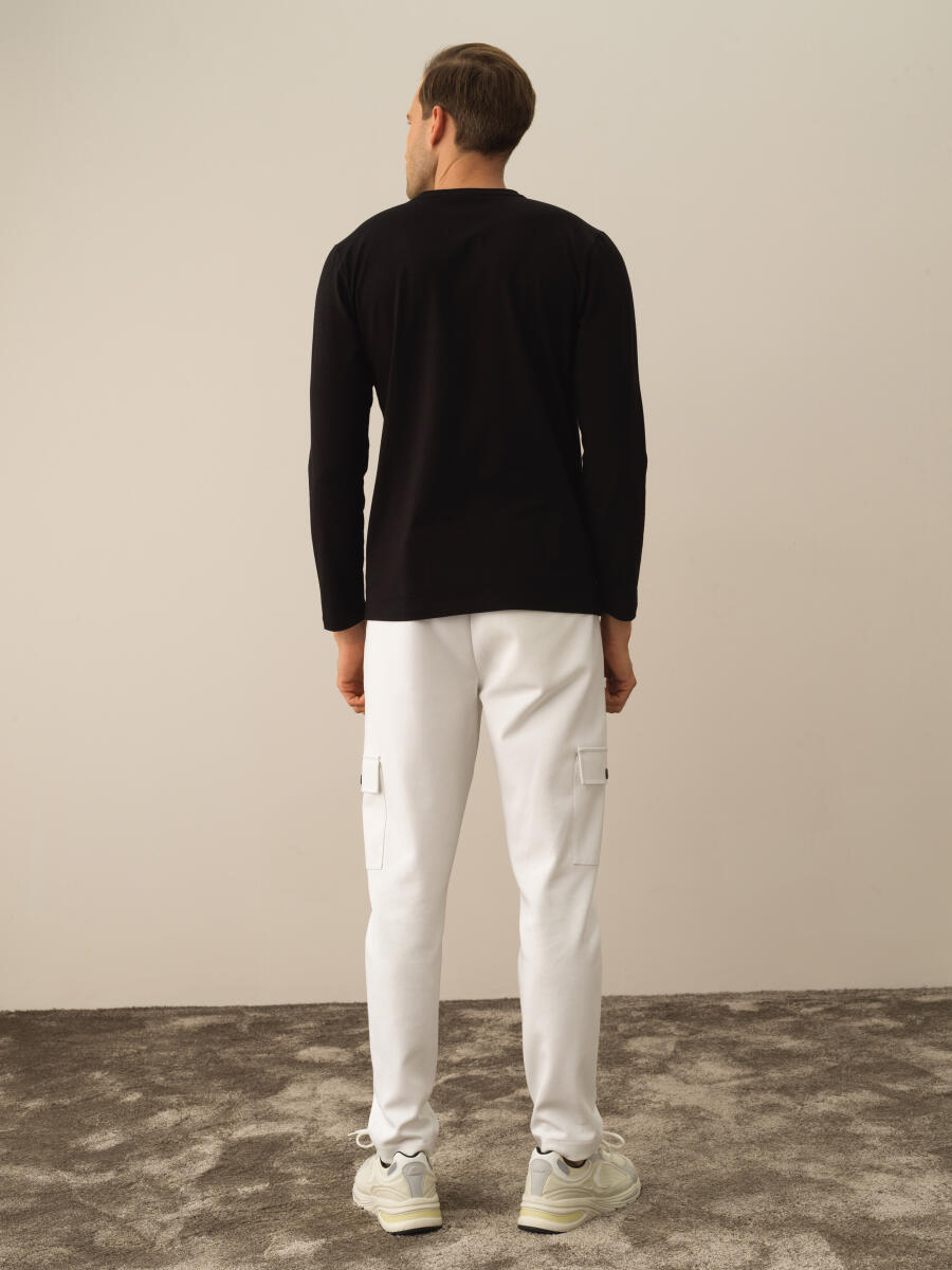 Siyah Modal Dokulu Slim Fit Uzun Kollu Tişört - 4