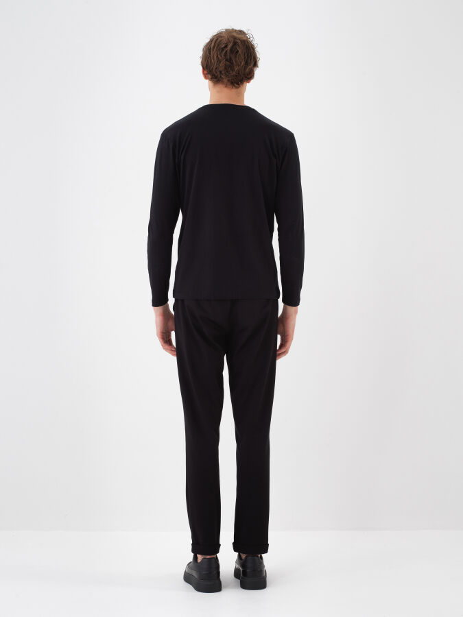 Siyah Modal Dokulu Slim Fit Uzun Kollu Tişört - 4