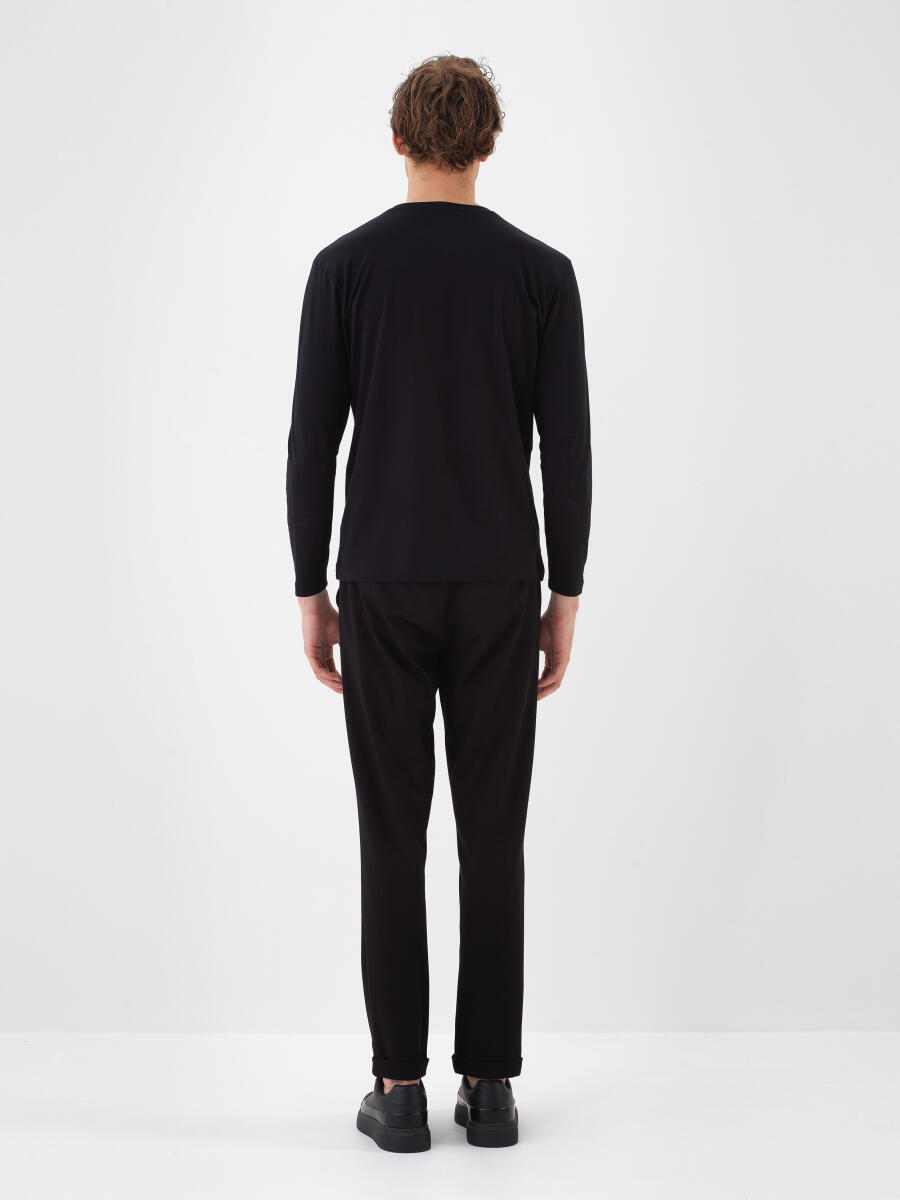 Siyah Modal Dokulu Slim Fit Uzun Kollu Tişört - 4