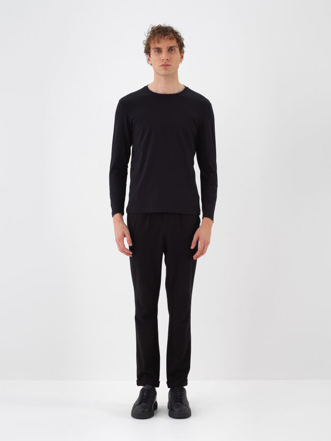Siyah Modal Dokulu Slim Fit Uzun Kollu Tişört - 2