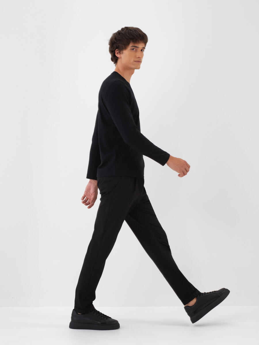 Siyah Modal Dokulu Slim Fit Uzun Kollu Tişört - 3